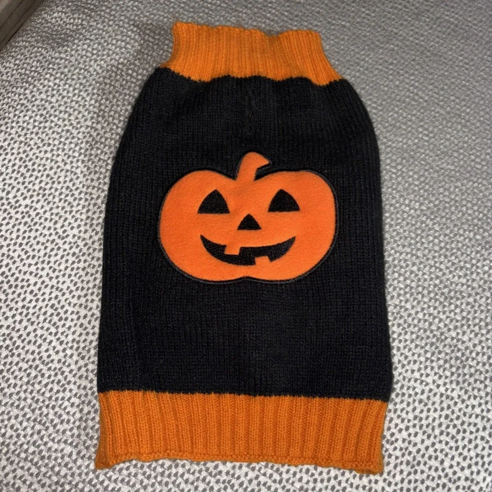 Dog Pet Pumpkin Jack o lantern Sweater‎ Black Orange Small